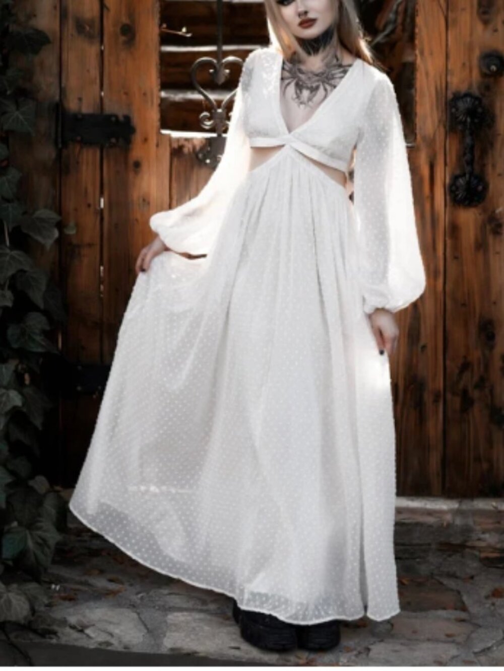 NWT Lively Ghosts Moonrise Dress Ivory White Swiss Dot Jacquard Chiffon Cutout